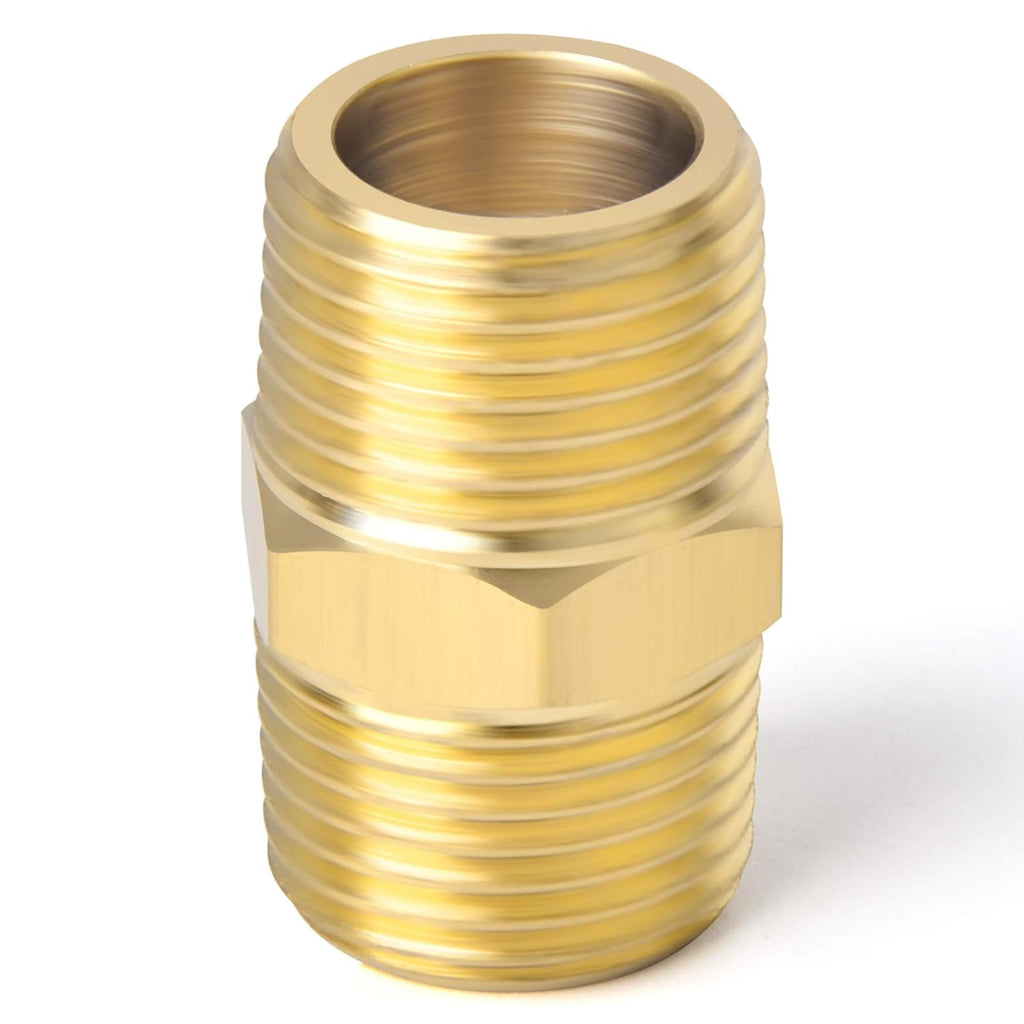 TAISHER 2PCS Brass Pipe Fitting, Reducer Adapter, Hex Nipple, 3/4-Inch Male Pipe x 3/4-Inch Male Pipe