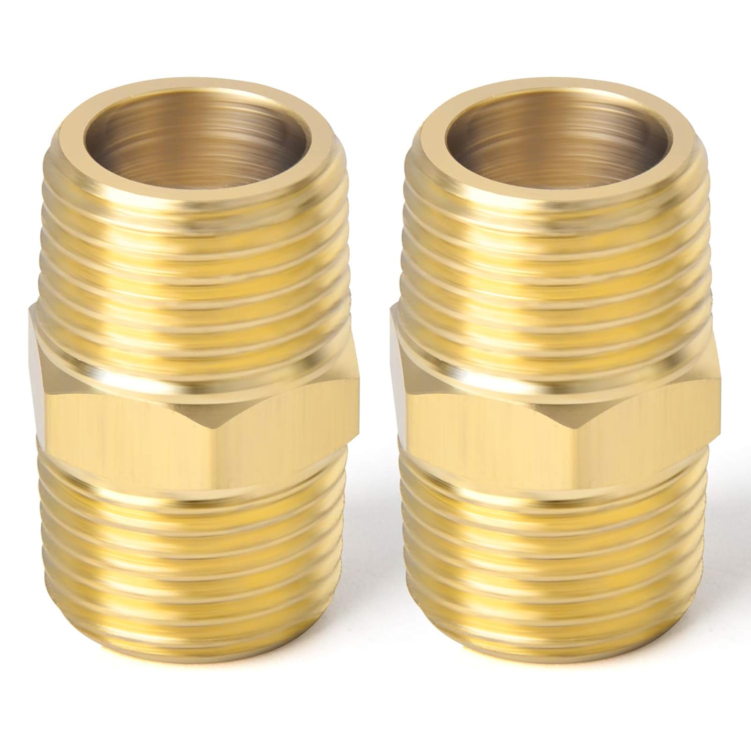 TAISHER 2PCS Brass Pipe Fitting, Reducer Adapter, Hex Nipple, 3/4-Inch Male Pipe x 3/4-Inch Male Pipe