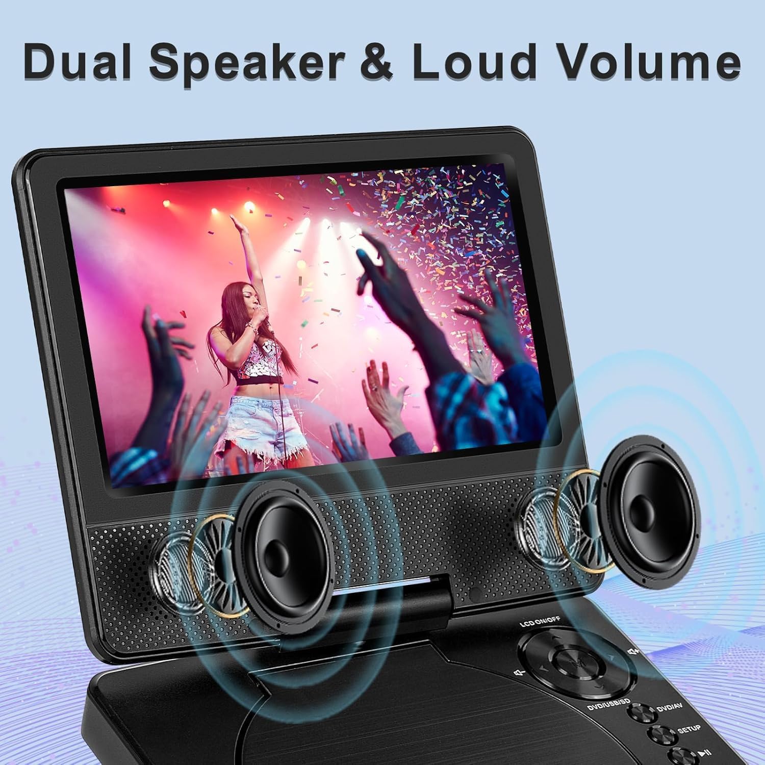 HOPYOP 9" Portable DVD Player for Kids and Car, 7" Swivel Screen with 4-6 Hours Built-in Battery, Car DVD Player with Dual Speakers, Support Sync Screen to TV, USB/SD/Multiple Disc Formats