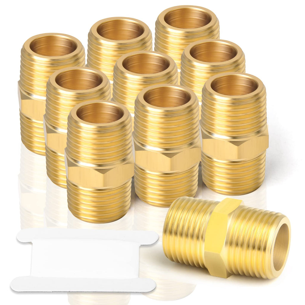 TAISHER 2PCS Brass Pipe Fitting, Reducer Adapter, Hex Nipple, 3/4-Inch Male Pipe x 3/4-Inch Male Pipe