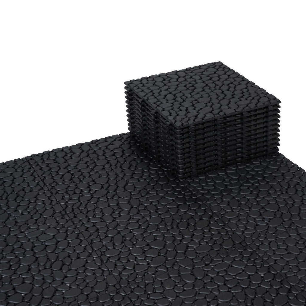 BEEFURNI Plastic Interlocking Cobbled Stone Tile (12PCS) 12" x 12", Patio Tiles Outdoor Waterproof Non Slip, Interlocking Drainage Tiles for Pool, Basement, Shower, Bathroom, Backyard, Garden (Gray)