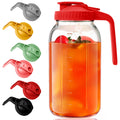 Glass Mason Jar Pitcher - 64 oz/2 Quart Wide Mouth Jug with Lid and Pour Spout, Airtight Seal, Leak Proof Iced Tea Pitcher for Sun Tea, Juice, Breast Milk, Cold Beverages, Coffe