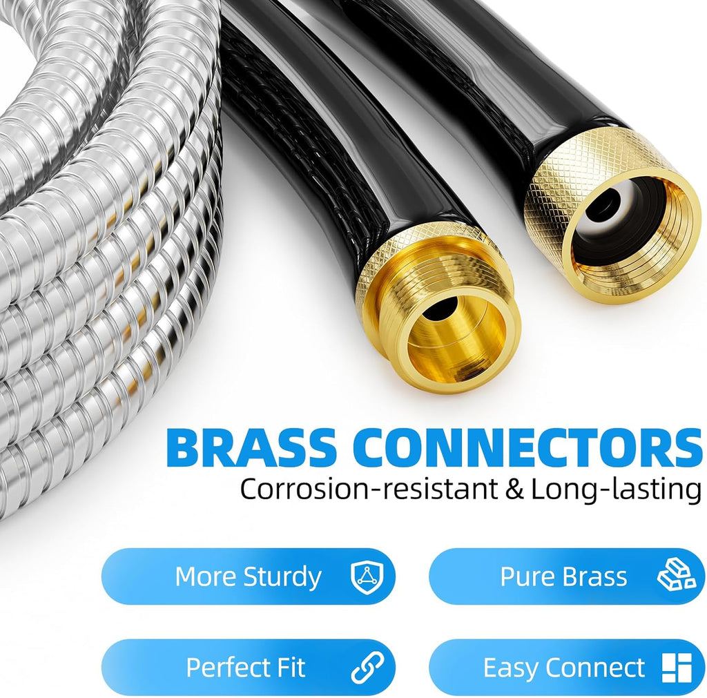 SPECILITE Stainless Steel Garden Water Hose 50 FT, Flexible and Lightweight Pipe, Non-Expandable Heavy Duty Metal Waterhose with Brass Fittings for Reel, Yard, Outdoor, Boat