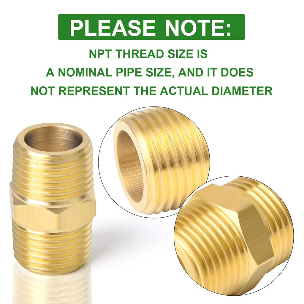 TAISHER 2PCS Brass Pipe Fitting, Reducer Adapter, Hex Nipple, 3/4-Inch Male Pipe x 3/4-Inch Male Pipe