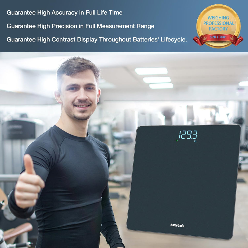 Homebuds Bathroom Scale for Body Weight, High Precision 0.1lb by Professional Factory Since 2001, Weight Scale LED Display and Step-On, 3*AAA Batteries Included, 400lb/182kg, Blue