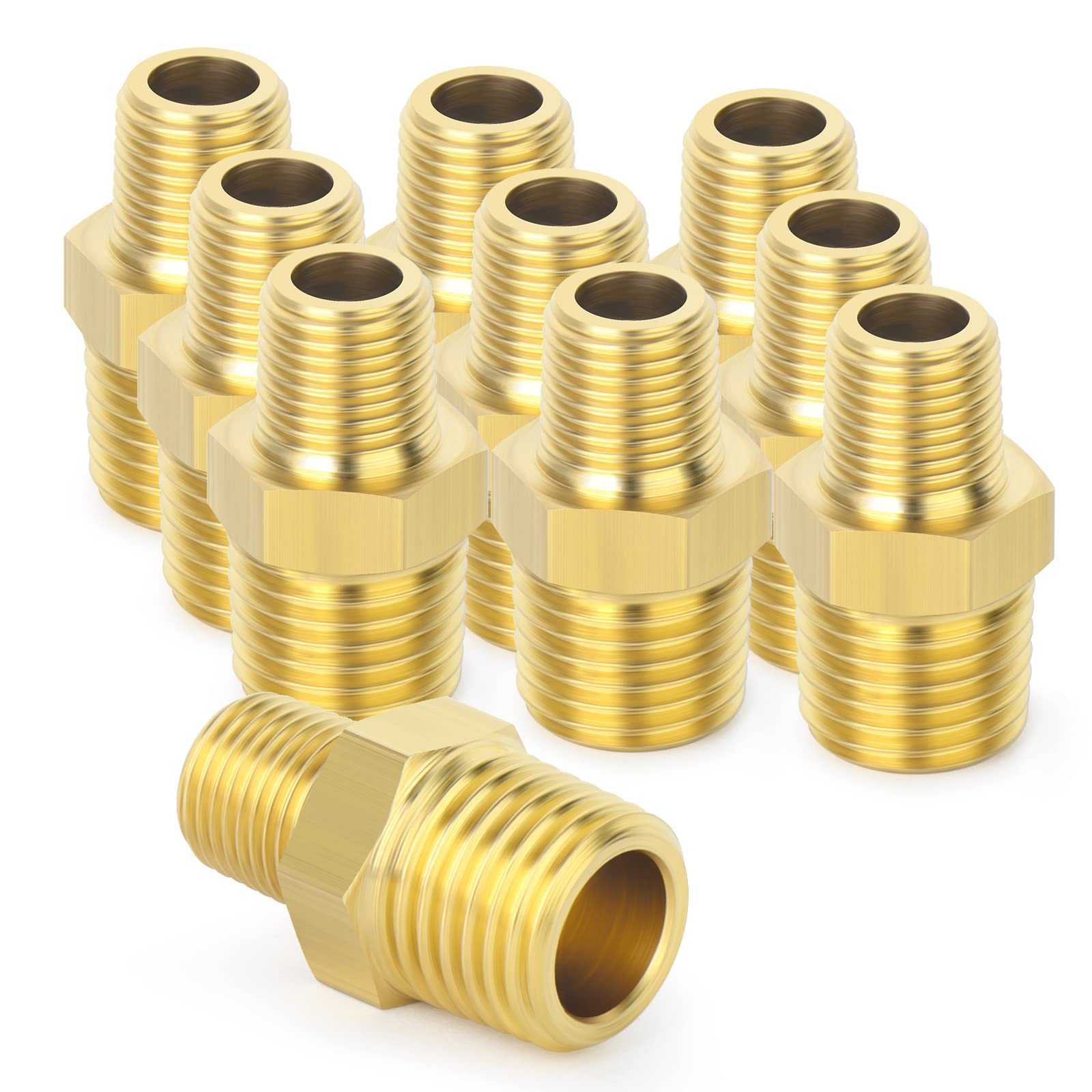 TAISHER 2PCS Brass Pipe Fitting, Reducer Adapter, Hex Nipple, 3/4-Inch Male Pipe x 3/4-Inch Male Pipe