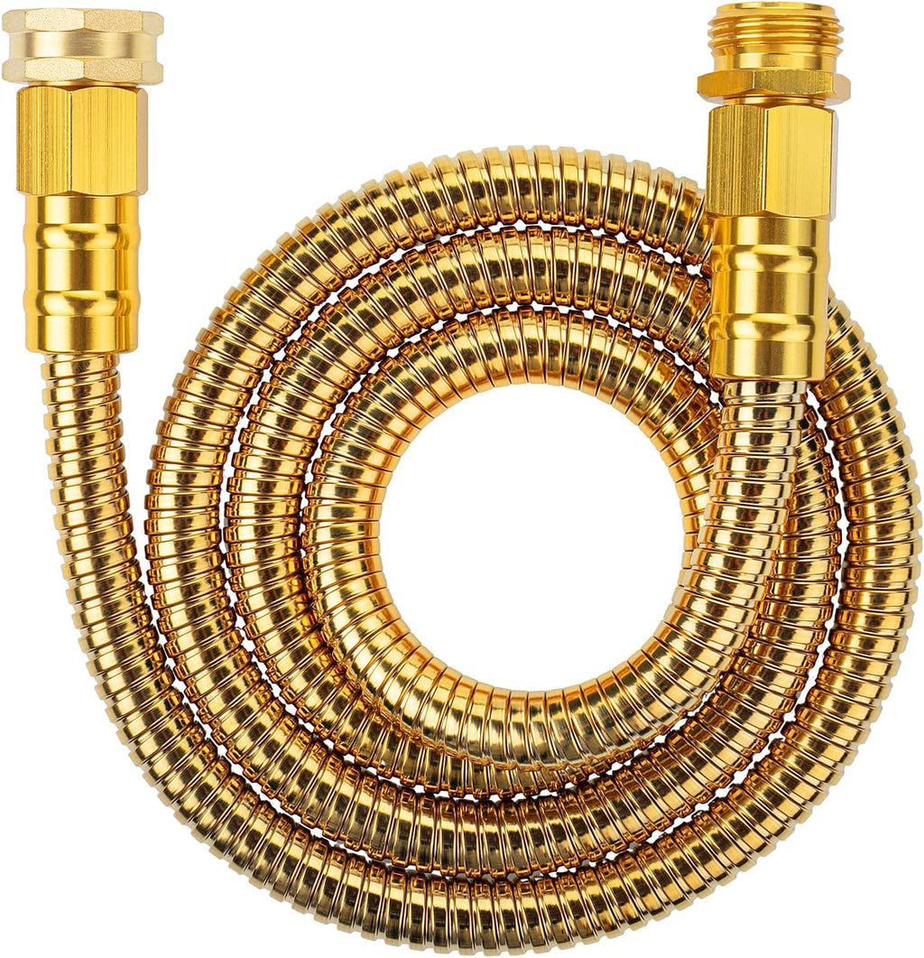 UNCO- Stainless Steel Metal Hose, 5 Feet - Gold, No Kink, Short Garden Hose