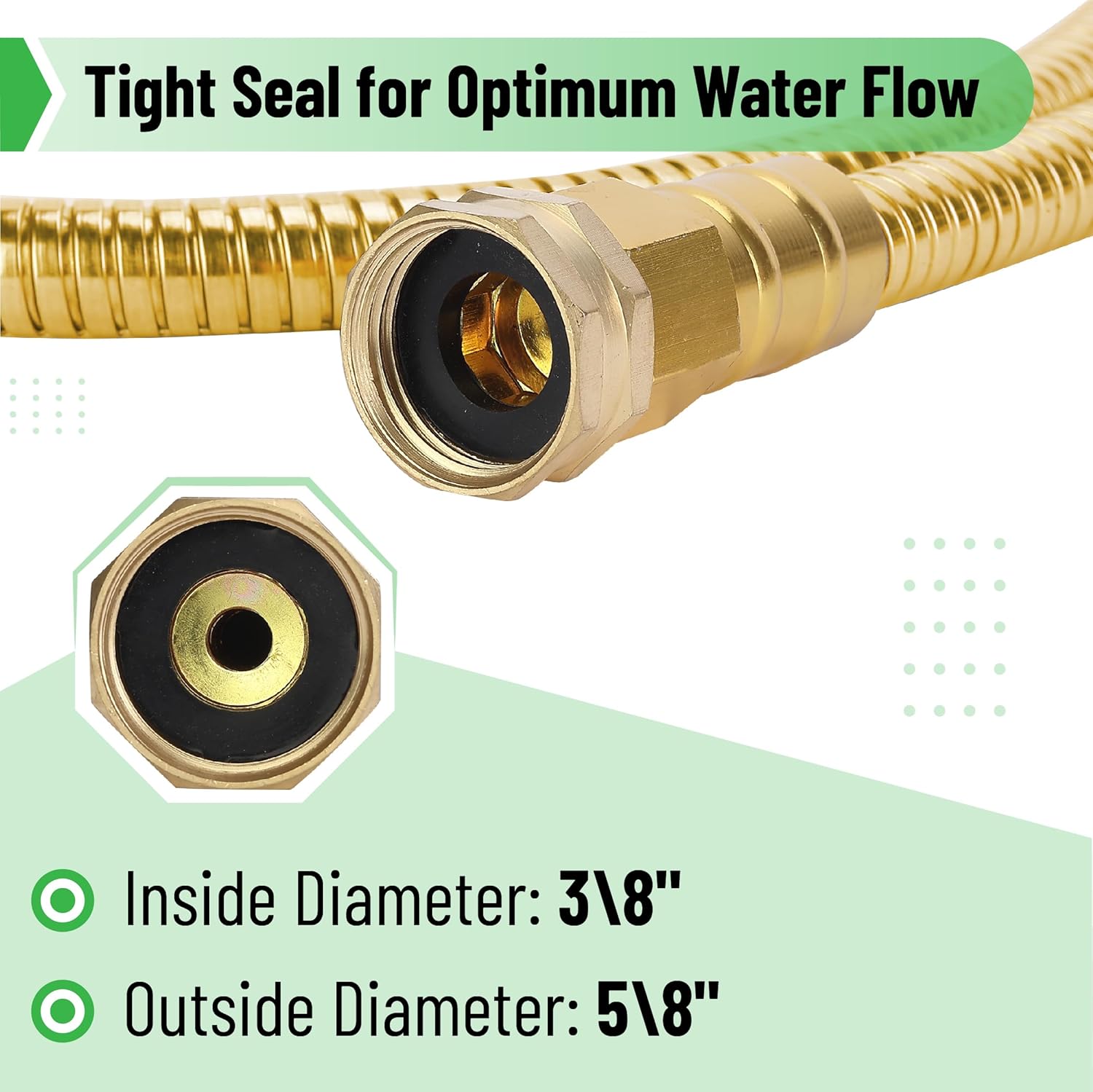 UNCO- Stainless Steel Metal Hose, 5 Feet - Gold, No Kink, Short Garden Hose
