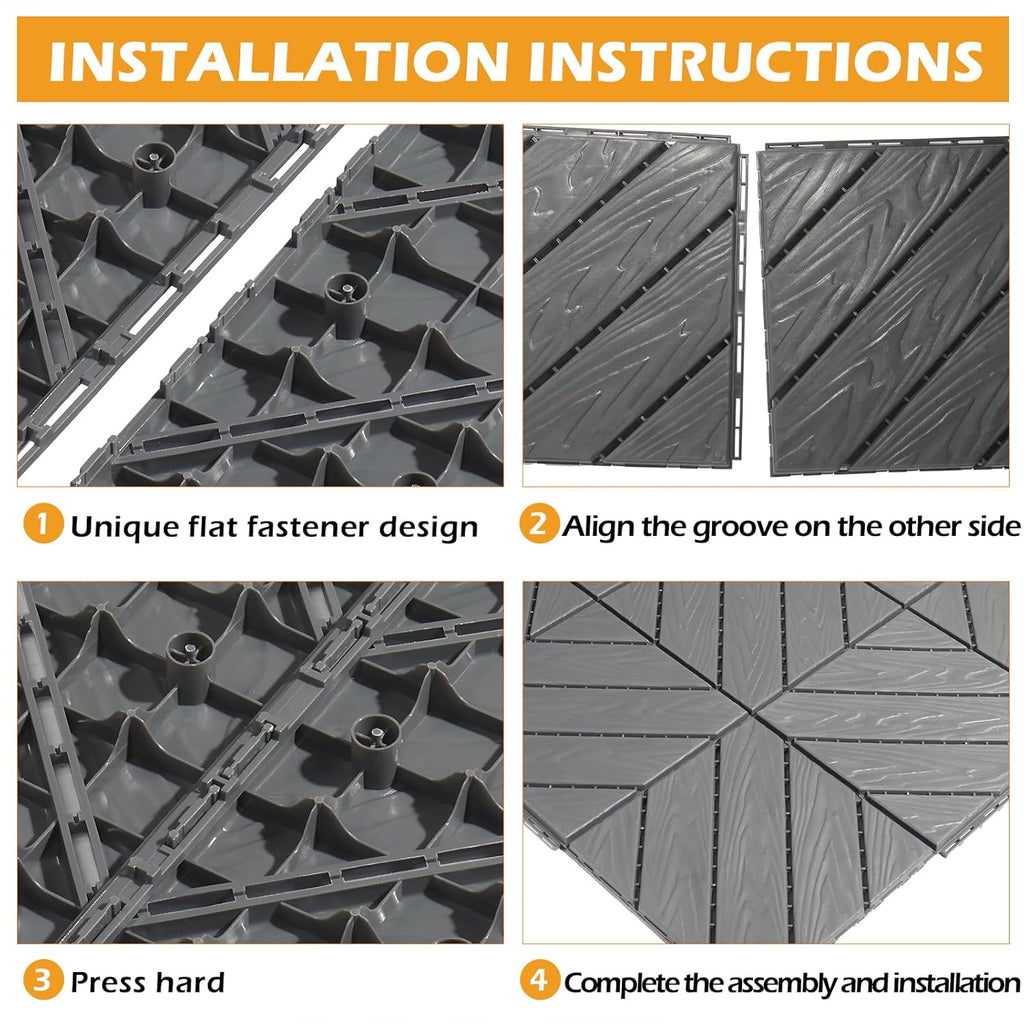 Outvita 27 PCS Interlocking Patio Deck Tiles, 12x12 Plastics Indoor Outdoor Flooring Waterproof All Weather Use Pavers for Poolside, Garden, Balcony, Patio, Porch, Backyard