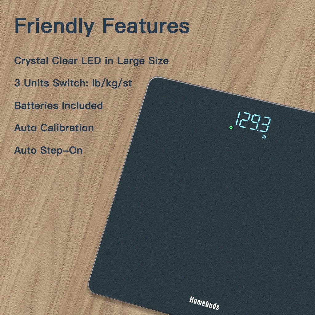 Homebuds Bathroom Scale for Body Weight, High Precision 0.1lb by Professional Factory Since 2001, Weight Scale LED Display and Step-On, 3*AAA Batteries Included, 400lb/182kg, Blue