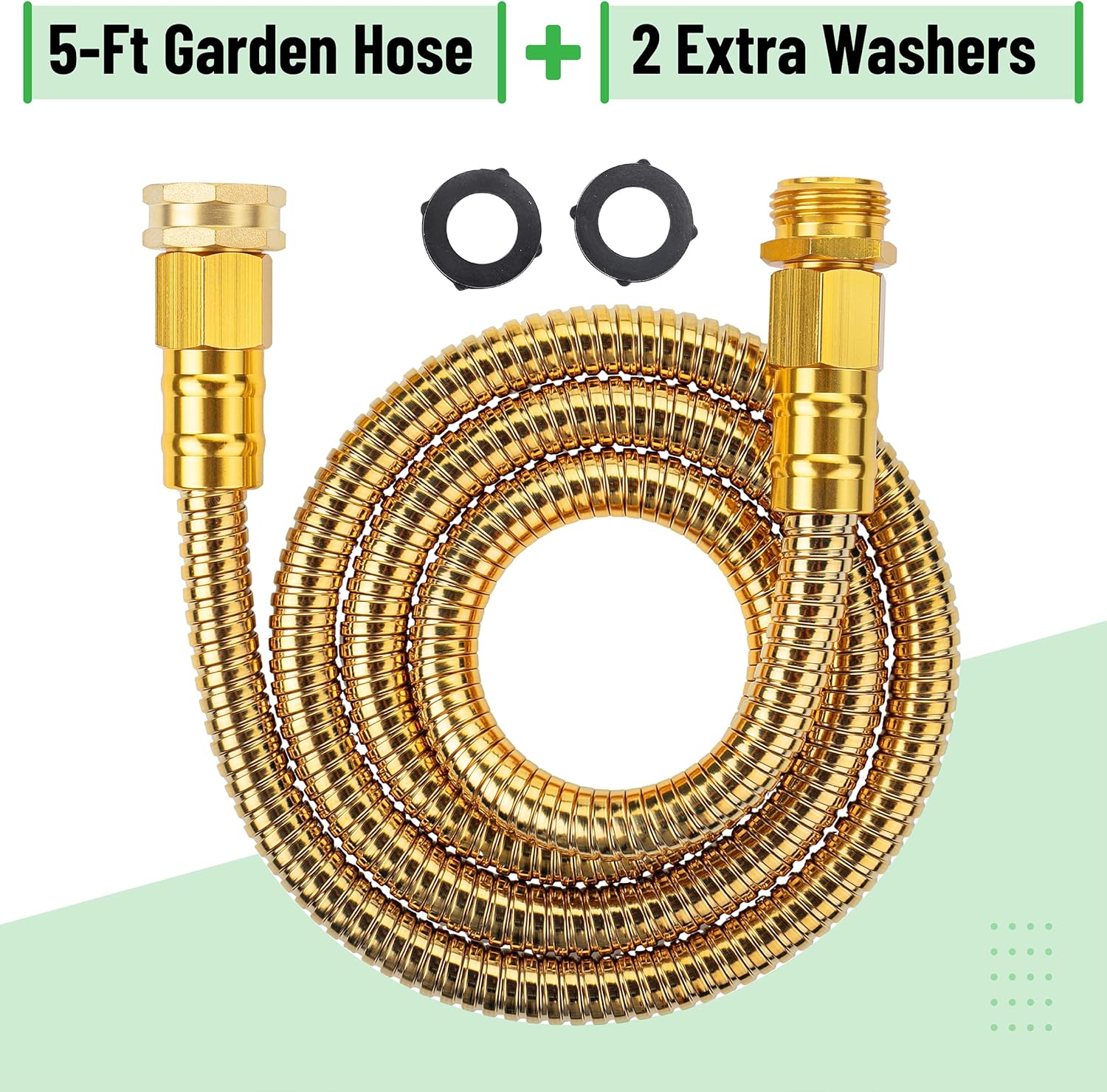 UNCO- Stainless Steel Metal Hose, 5 Feet - Gold, No Kink, Short Garden Hose