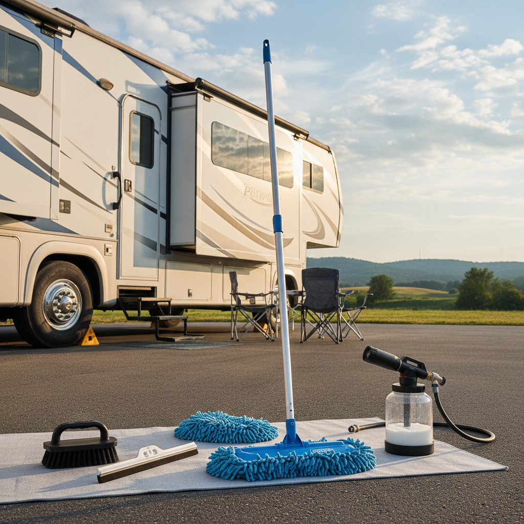 62 inch long handle RV car wash brush kit with microfiber mitt, tire brush and squeegee