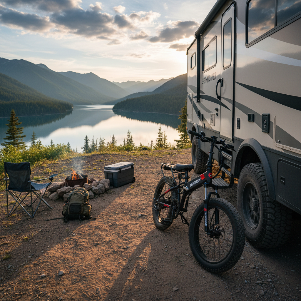 INSDRGN 14 inch folding electric bike at an RV campsite