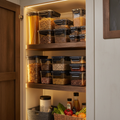 Vtopmart airtight food storage containers organized in an RV pantry