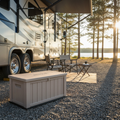 Suncast 3-foot deck box at an RV campsite