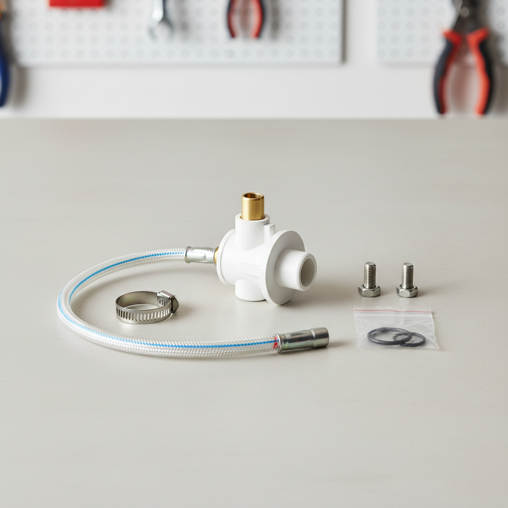 RV toilet water valve replacement kit with hose clamp and fasteners